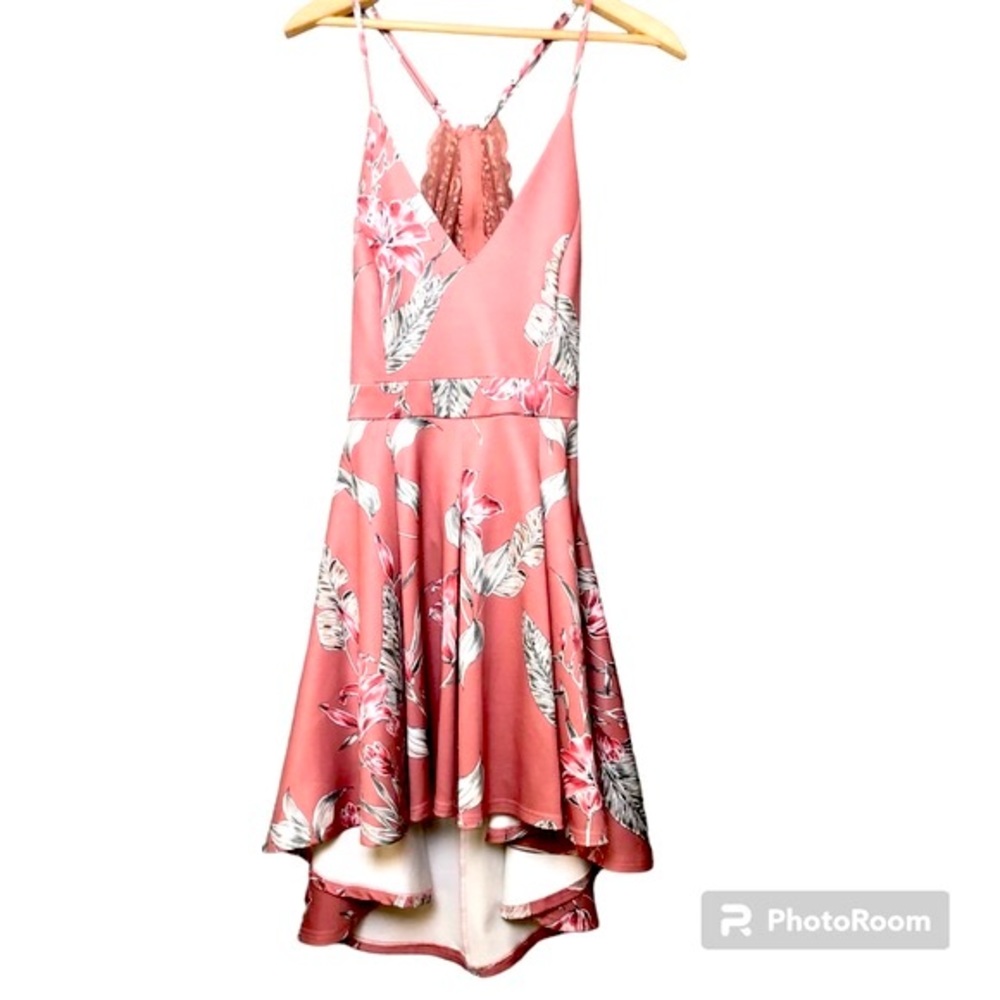 TRAC Womens Large Dress Floral High Low Cocktail Party Wedding Special Occasion